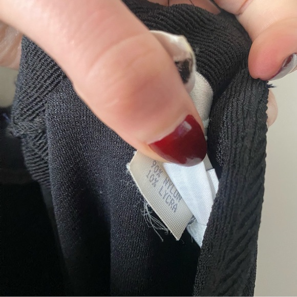 Vintage 90s Lillie Rubin Black Crystal Detailed Strap Feather Slit Evening Gown - Picture 13 of 17